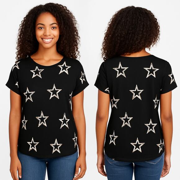 Buffalo David Bitton Tops - NWT Buffalo David Bitton Star Print Crewneck T-Shirt Womens XL Black